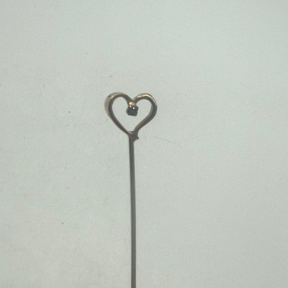 Vintage Gold Tone Heart Stick Pin with Dark Stone Accent Lapel Scarf Pin